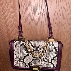 Aldo Burgundy and Snake Print Crossbody Bag